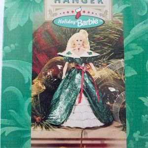 1996 Holiday Barbie Hallmark Stocking Hanger Christmas Green Glitter Vintage